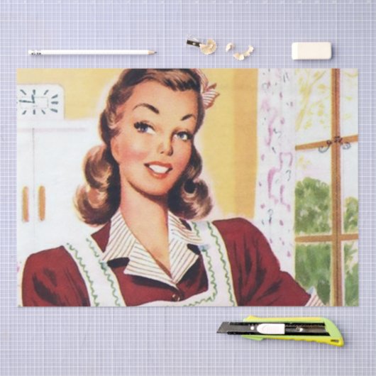 Retro  dame op het keukenfeestje tissuepapier (Craft)