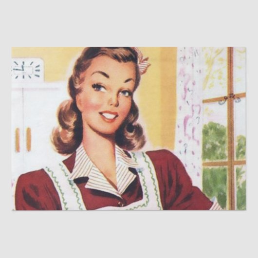 Retro  dame op het keukenfeestje tissuepapier (Voorkant)