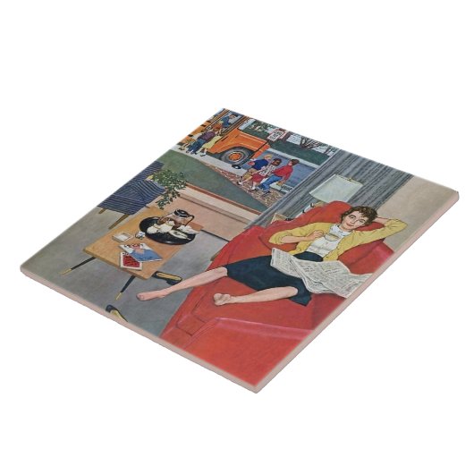 retro dame rust op tegeltje (Zijkant)