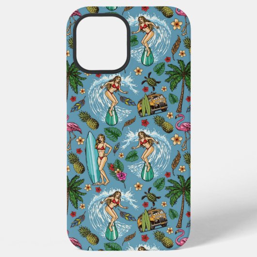 Retro dame surfer patroon iPhone hoesje (Achterkant)