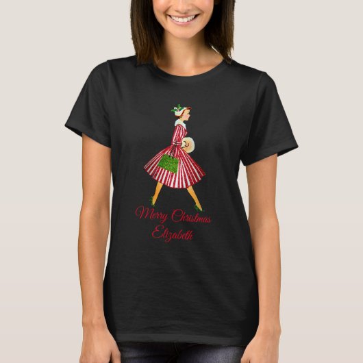 Retro dame zoete kerst t-shirt (Voorkant)