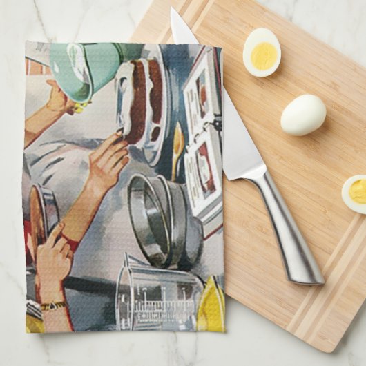  Retro-dames die een kook maken Theedoek (Quarter Fold)