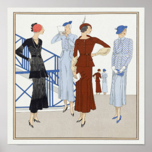 Retro Dames Petten Hakken Wachten Mode Show Poster