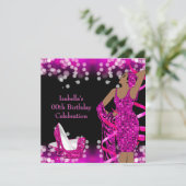 Retro Dames Roze Glitter Hakken Verjaardag Kaart (Staand voorkant)