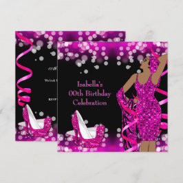Retro Dames Roze Glitter Hakken Verjaardag Kaart