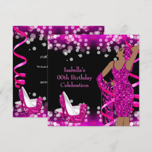 Retro Dames Roze Glitter Hakken Verjaardag Kaart