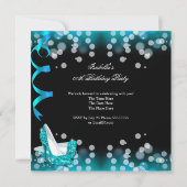 Retro Dames Turquoise Glitter Hakken Verjaardagsfe Kaart (Achterkant)