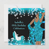 Retro Dames Turquoise Glitter Hakken Verjaardagsfe Kaart (Voorkant)