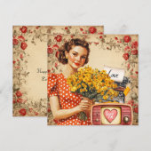 Retro Dames Valentijnskaart Plat Vakantiemotief Feestdagenkaart (Voorkant / Achterkant)