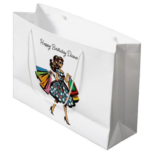 Retro Dames Verjaardag Gepersonaliseerd Groot Cadeauzakje (Voorkant Gekanteld)
