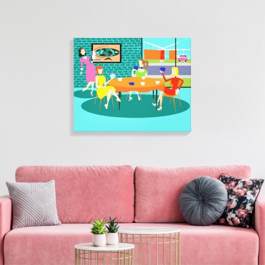 Retro dameskaartspel — Verrekte canvas afdrukken (Insitu (Woonkamer))