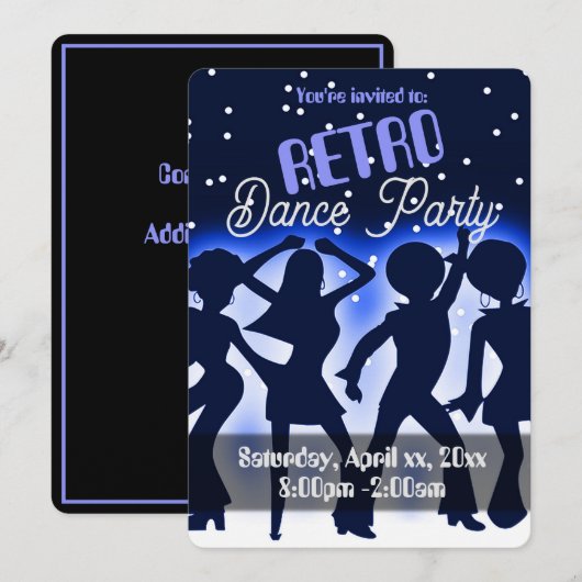 Retro Dance Feest Blauw Kaart (Voorkant / Achterkant)