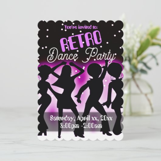 Retro Dance Feest Roze Kaart (Staand voorkant)