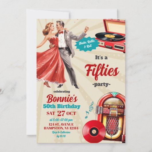 Retro  Dance Fifties Adult Party Kaart (Voorkant)