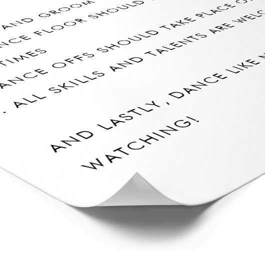 Retro Dance Floor Regels Minimalistisch Trouwteken Poster (Hoek)