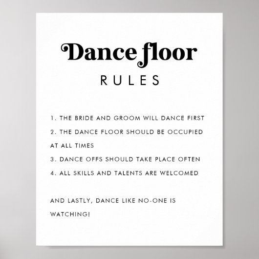 Retro Dance Floor Regels Minimalistisch Trouwteken Poster (Voorkant)