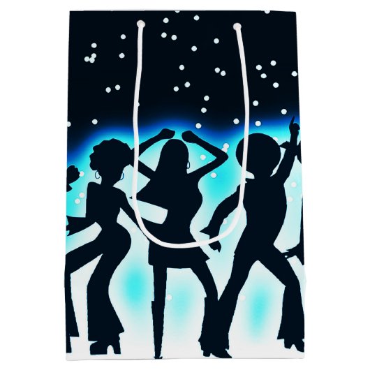 Retro Dance Party Blauwgroen Medium Cadeauzakje (Achterkant)
