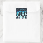 Retro Dance Party Blauwgroen Vierkante Sticker (Tas)