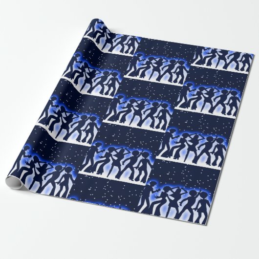 Retro Dance Party Blue Cadeaupapier (Uitgerold)