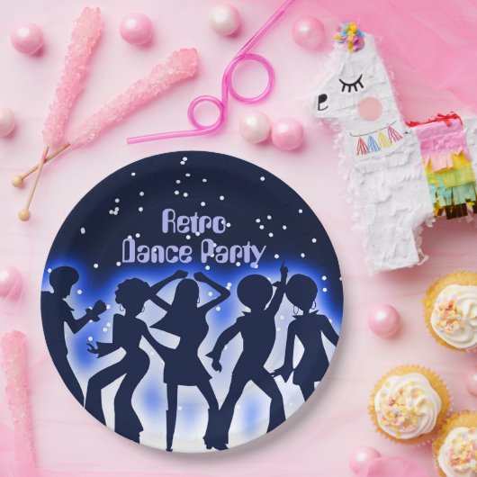 Retro Dance Party Blue Papieren Bordje (Feest)
