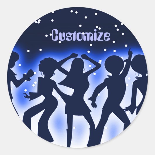 Retro Dance Party Blue Ronde Sticker (Voorkant)