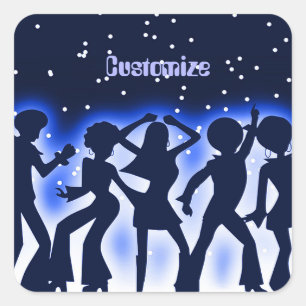 Retro Dance Party Blue Vierkante Sticker