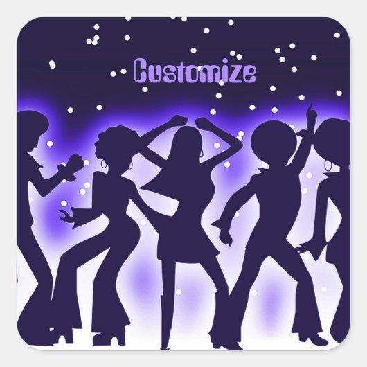Retro Dance Party Paars Vierkante Sticker (Voorkant)