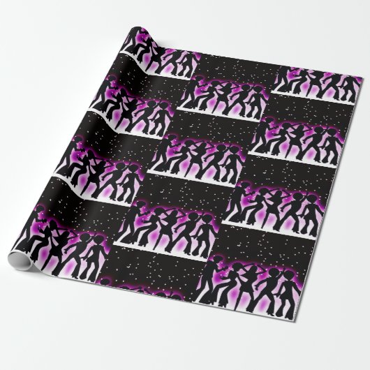 Retro Dance Party roze Cadeaupapier (Uitgerold)