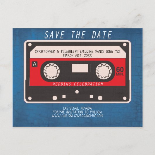 Retro Dance Tape Mix Wedding Save the Date Aankondigingskaart (Voorkant)