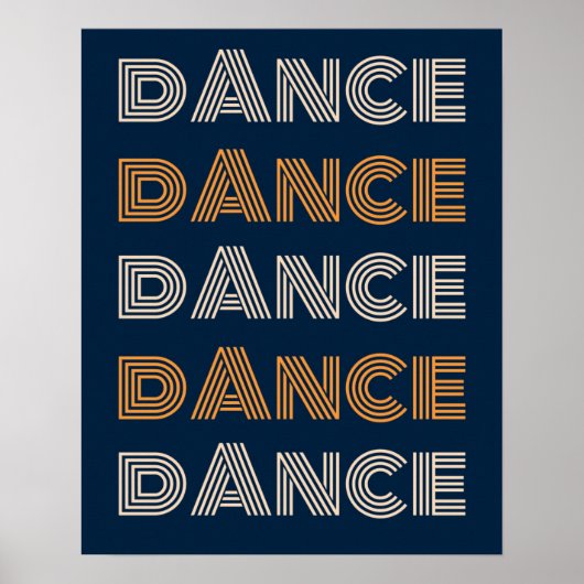 Retro Dance Typografie Blauw Sinaasappel Poster (Voorkant)