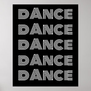 Retro Dance Typografie Wit Zwart Poster