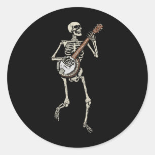Retro Dancing Skelet en Banjo  Graphic Ronde Sticker