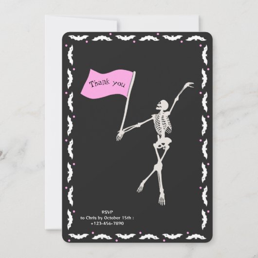 Retro Dancing Skeleton Roze + Zwart Halloween Part Kaart (Achterkant)