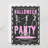 Retro Dancing Skeleton Roze + Zwart Halloween Part Kaart (Voorkant)