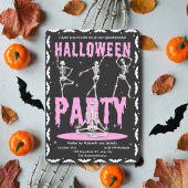Retro Dancing Skeleton Roze + Zwart Halloween Part Kaart