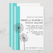Retro Dandelions Blue Minimalist Wedding Kaart (Voorkant / Achterkant)