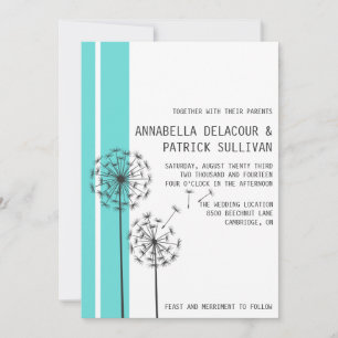 Retro Dandelions Blue Minimalist Wedding Kaart