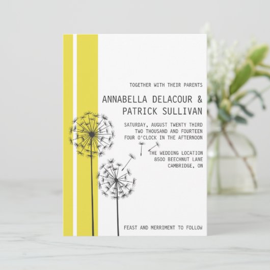 Retro Dandelions Yellow Minimalist Weddenschap Kaart (Staand voorkant)