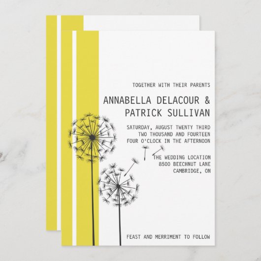 Retro Dandelions Yellow Minimalist Weddenschap Kaart (Voorkant / Achterkant)