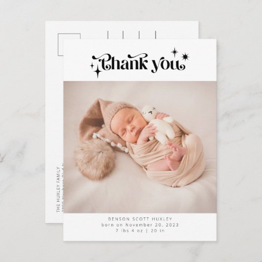 Retro Dank je Baby Foto geboorteaankondiging Aankondigingskaart (Voorkant / Achterkant)