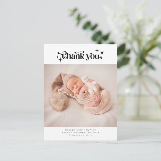 Retro Dank je Baby Foto geboorteaankondiging Aankondigingskaart (Staand voorkant)