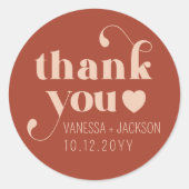 Retro dank u bruiloft | terracotta roze ronde sticker (Voorkant)