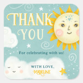 Retro Dank u Zon en Clouds baby shower Vierkante Sticker (Voorkant)