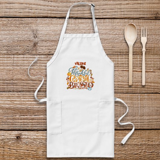 Retro Dankbaar Dankbaar Gezegend Monogram Naam Standaard Schort