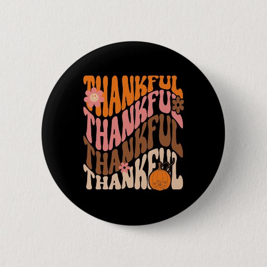 Retro Dankbaar Liefde Herfst Thanksgiving Groovy P Ronde Button 5,7 Cm (Voorkant)