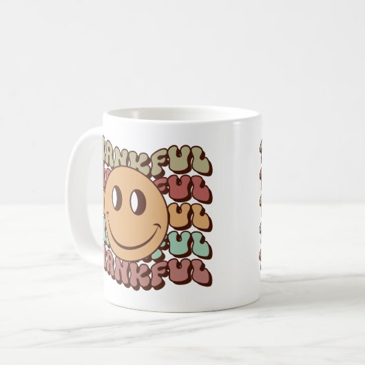 Retro Dankbare Emoji Mok, Herfst Thanksgiving Fami Koffiemok (Voorkant links)