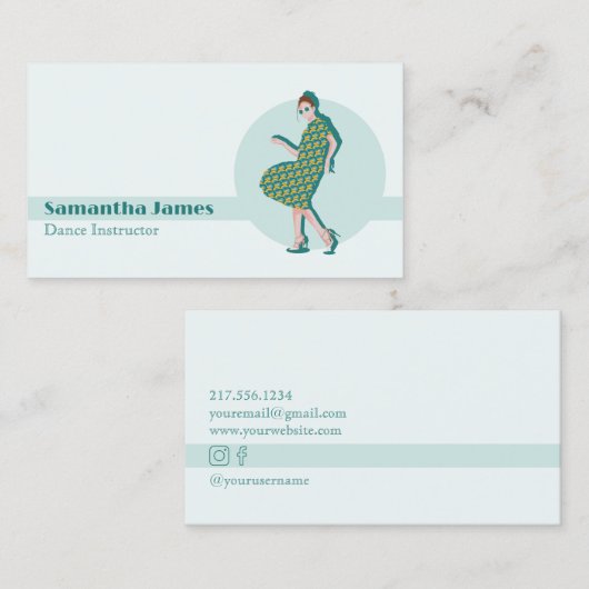 Retro Dansend Green Custom Visitekaartje (Voorkant / Achterkant)