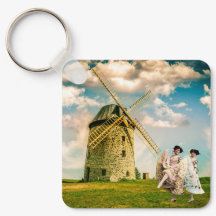 Retro dansende bloemenmeisjes en molen