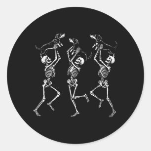 Retro Dansende Skeletten Dachshund Schattig Hallow Ronde Sticker