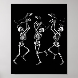 Retro Dansende Skeletten Dachshund Schattige Hallo Poster